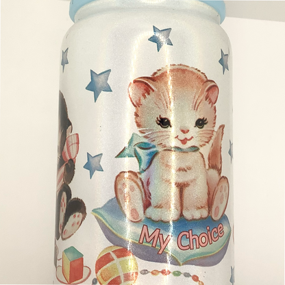 My Choice Vintage Kittens Iridescent Shimmer Glass Can
